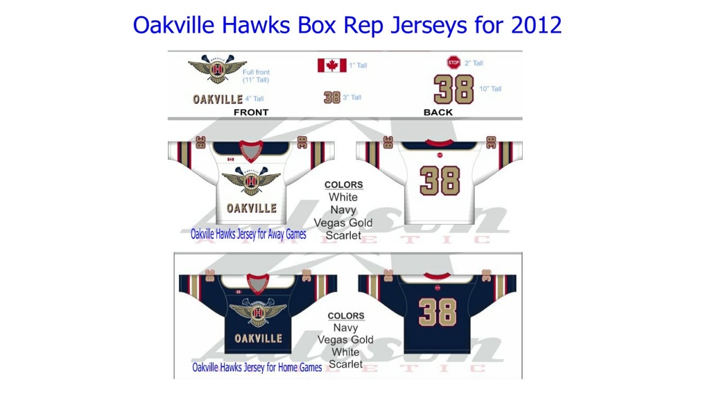 HOME AND AWAY JERSEYS FOR THE 2012 OAKVILLE HAWKS